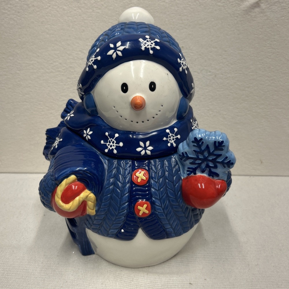 Snowflake Snowman Cookie Jar Vintage Christmas holiday Collection 11"×10"×7"